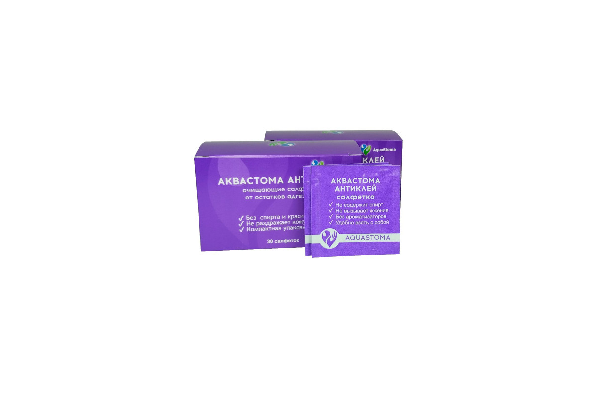AquaStoma Очиститель для кожи 'Аквастома Антиклей', салфетки, арт.AS-152, AquaStoma(1 шт.)