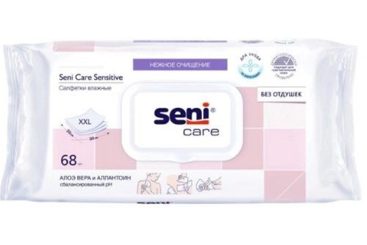 Seni Салфетки влажные Sensitive с Алоэ вера и Аллантоином р.XXL (30*20 см), №68, Seni Care
